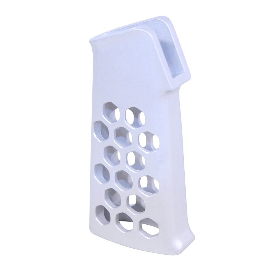 Lightweight ergonomic polymer pistol grip with hexagonal cut-out design for modern firearms.