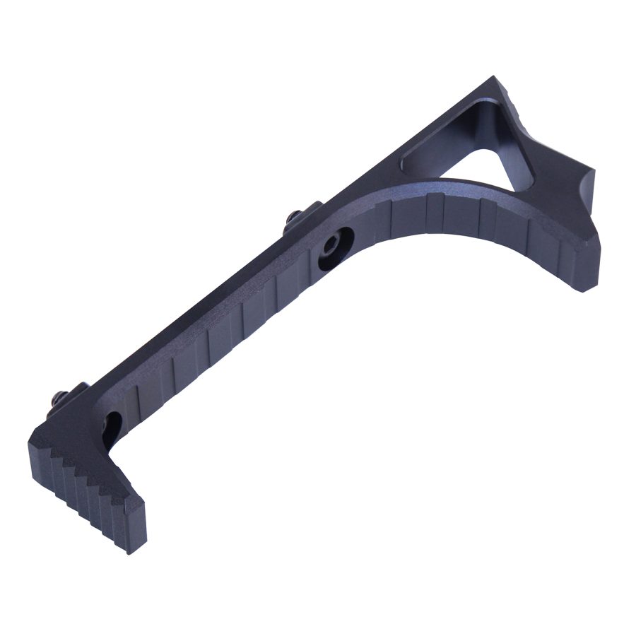 Tactical angled foregrip: ergonomic, lightweight, textured for superior firearm control and stability.