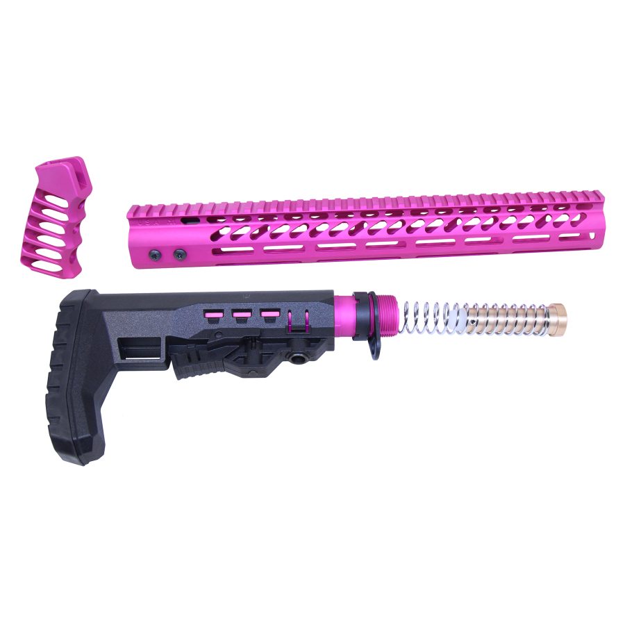 Custom pink and black AR components showcasing bold aesthetics and tactical functionality.