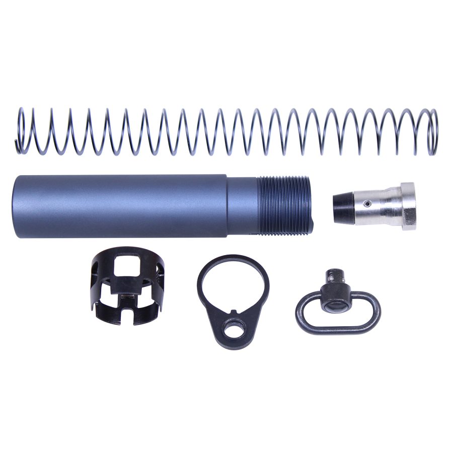 AR-15 Buffer Tube Kit with Spring, Tube, Nut, Plate, and Sling Swivel for Customization.