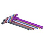 Vibrant anodized hex keys in fan layout; practical tools with aesthetic appeal against white background.