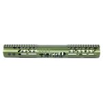 Olive drab AR handguard, TRUMP 2024 cutout, Picatinny rails, precision-machined for function and style.
