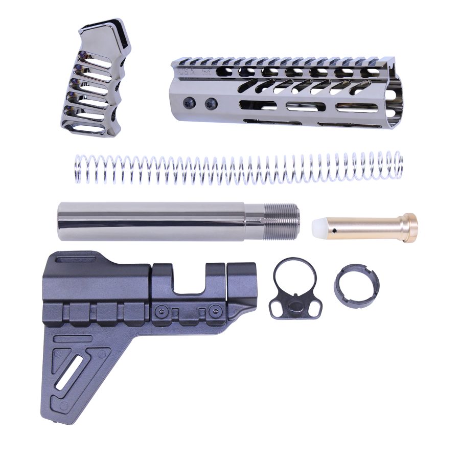 AR-15 Pistol Furniture Set W/Micro Breach Pistol Brace (Black Chrome) - Image 2