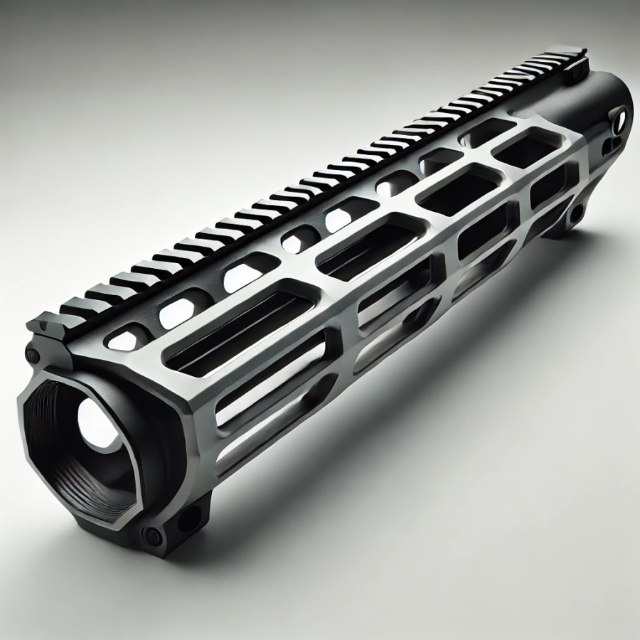 Precision-engineered AR-15 handguard with Picatinny rail and M-LOK cutouts for accessories.
