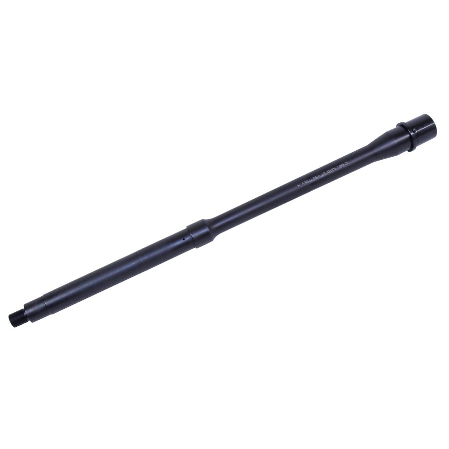 Sleek matte black rifle barrel extension for tactical sport firearms on white background.