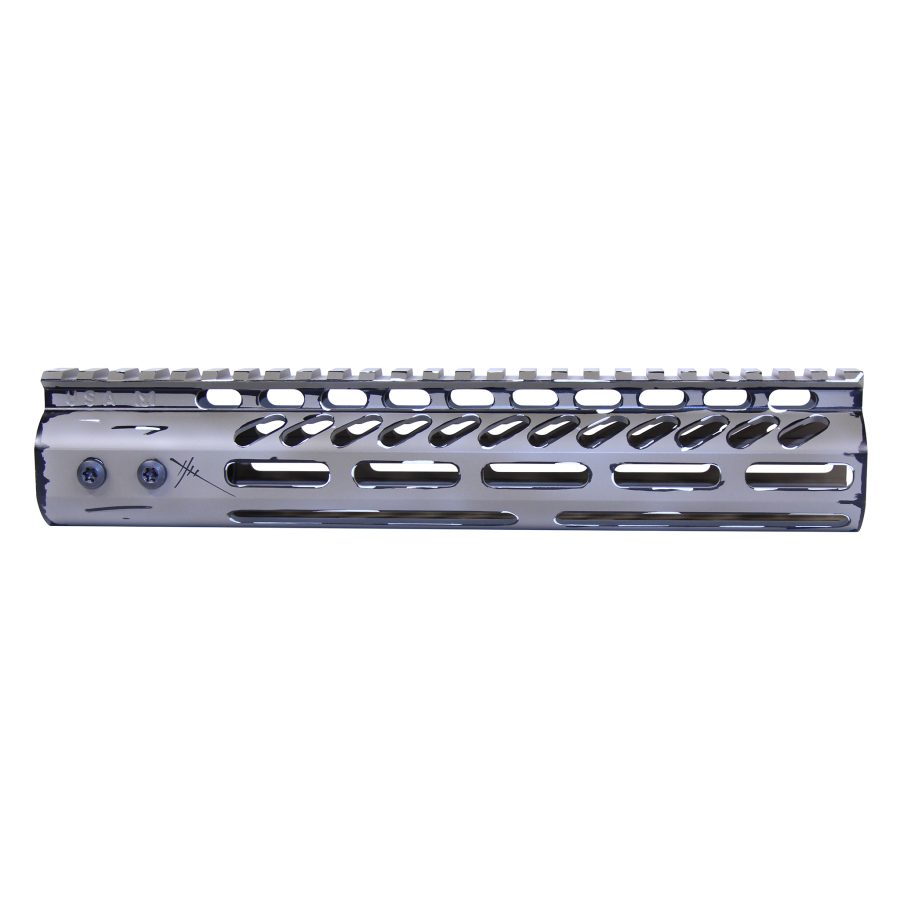 Sleek aluminum firearm handguard with Picatinny rail, optimized for weight and heat management.