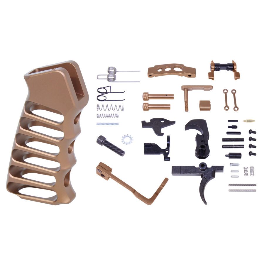 AR-15 Enhanced Lower Parts Kit With Upgrades & Skeletonized Aluminum Pistol Grip (Anodized Bronze)