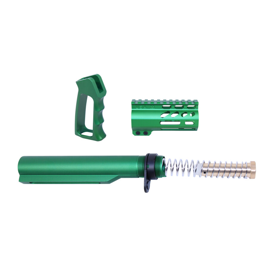 AR-15 Micro Pistol Furniture Set With Milspec Buffer Tube (Anodized Irish Green)