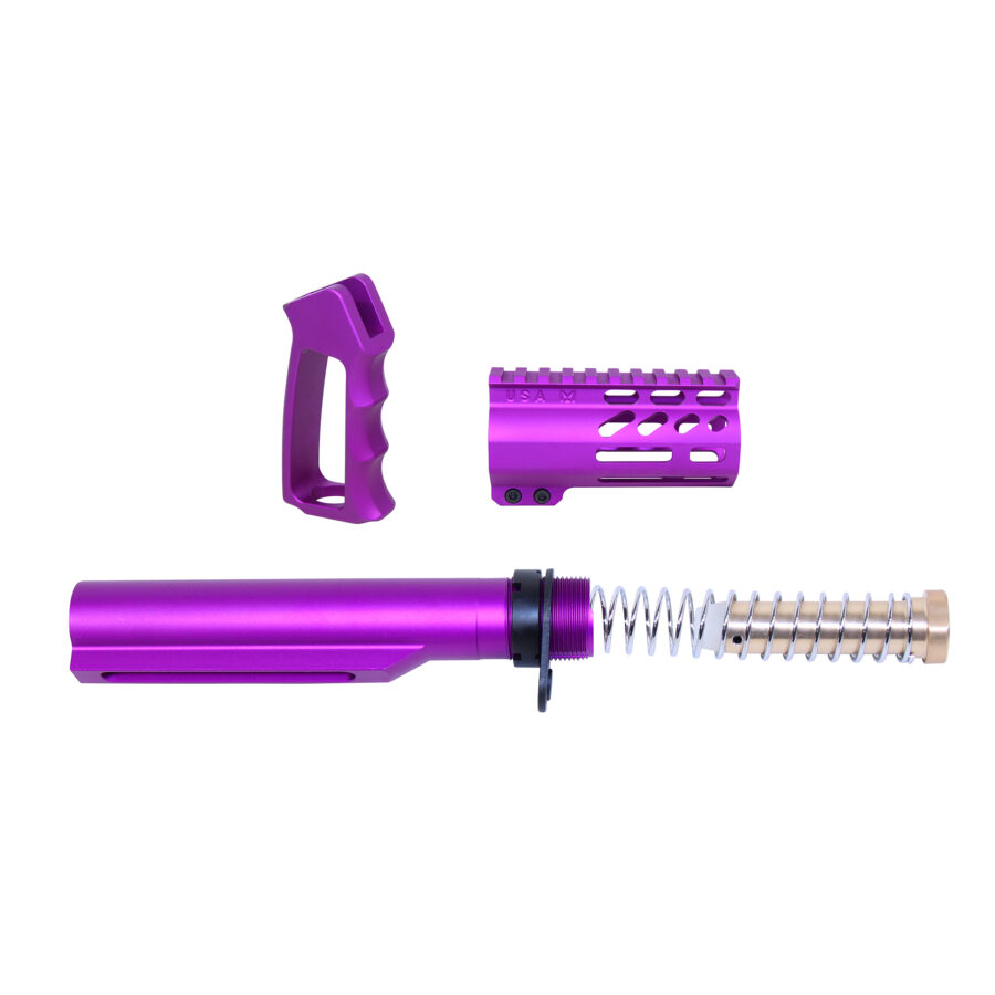 AR-15 Micro Pistol Furniture Set With Milspec Buffer Tube (Anodized Purple)