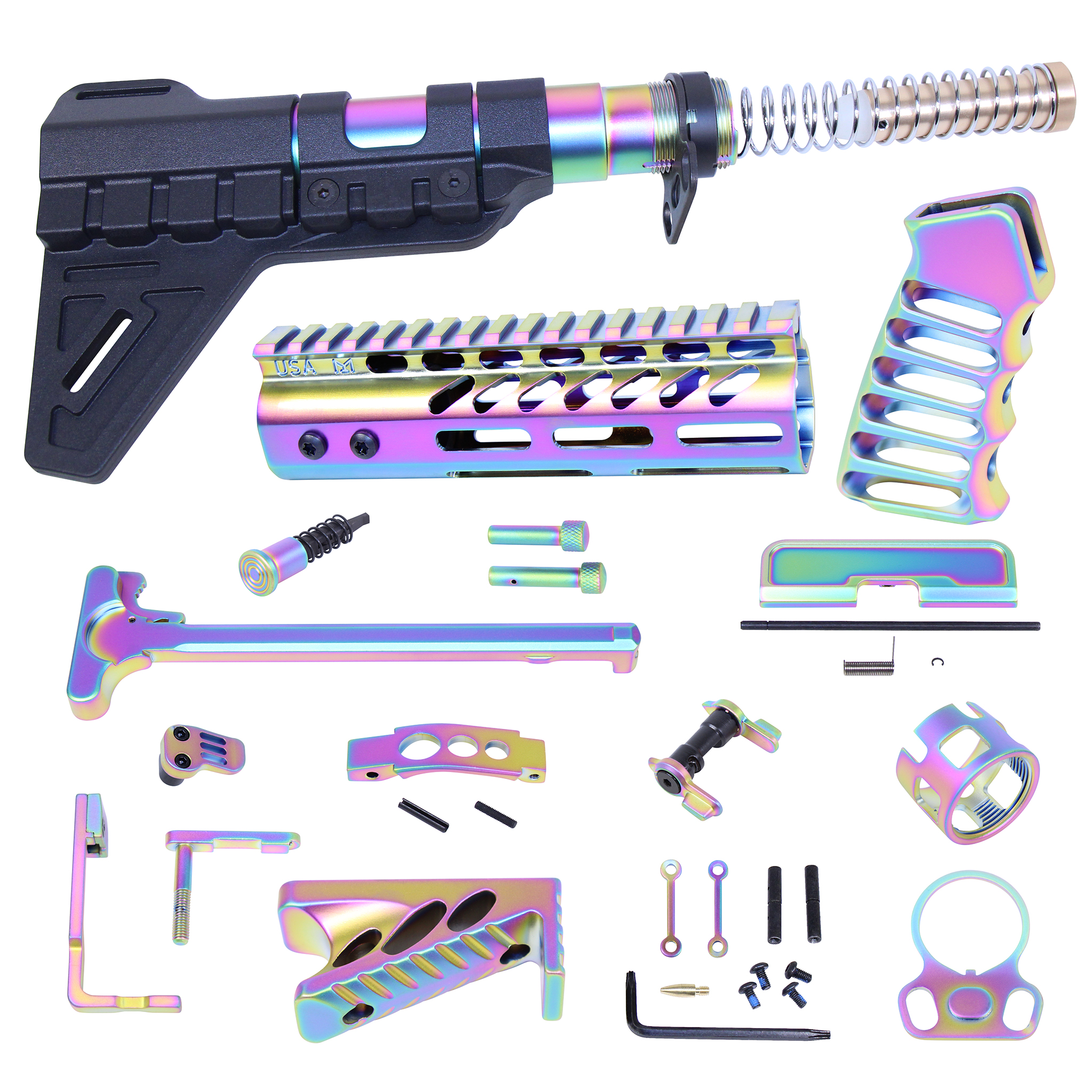 AR-15 Ultimate Finishing Pistol Kit With Brace (Matte Rainbow PVD Coated)
