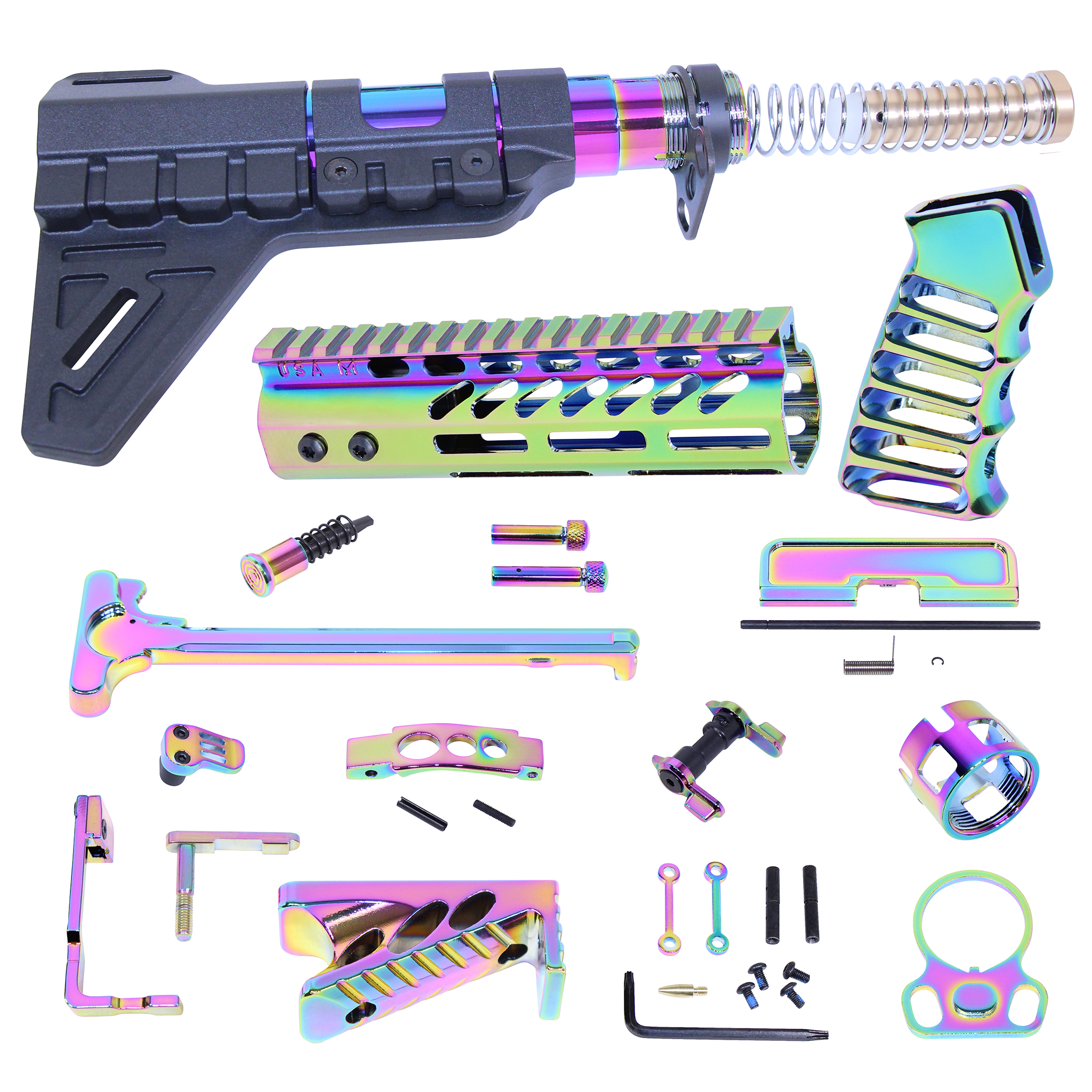 AR-15 Ultimate Finishing Pistol Kit With Brace (Rainbow PVD Coated)