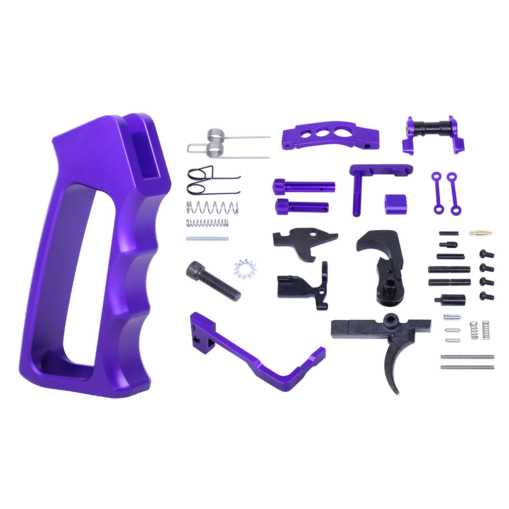 AR-15 Enhanced Lower Parts Kit With Upgrades & Skeletonized Aluminum Pistol Grip (Anodized Royal Purple) (Gen 2)