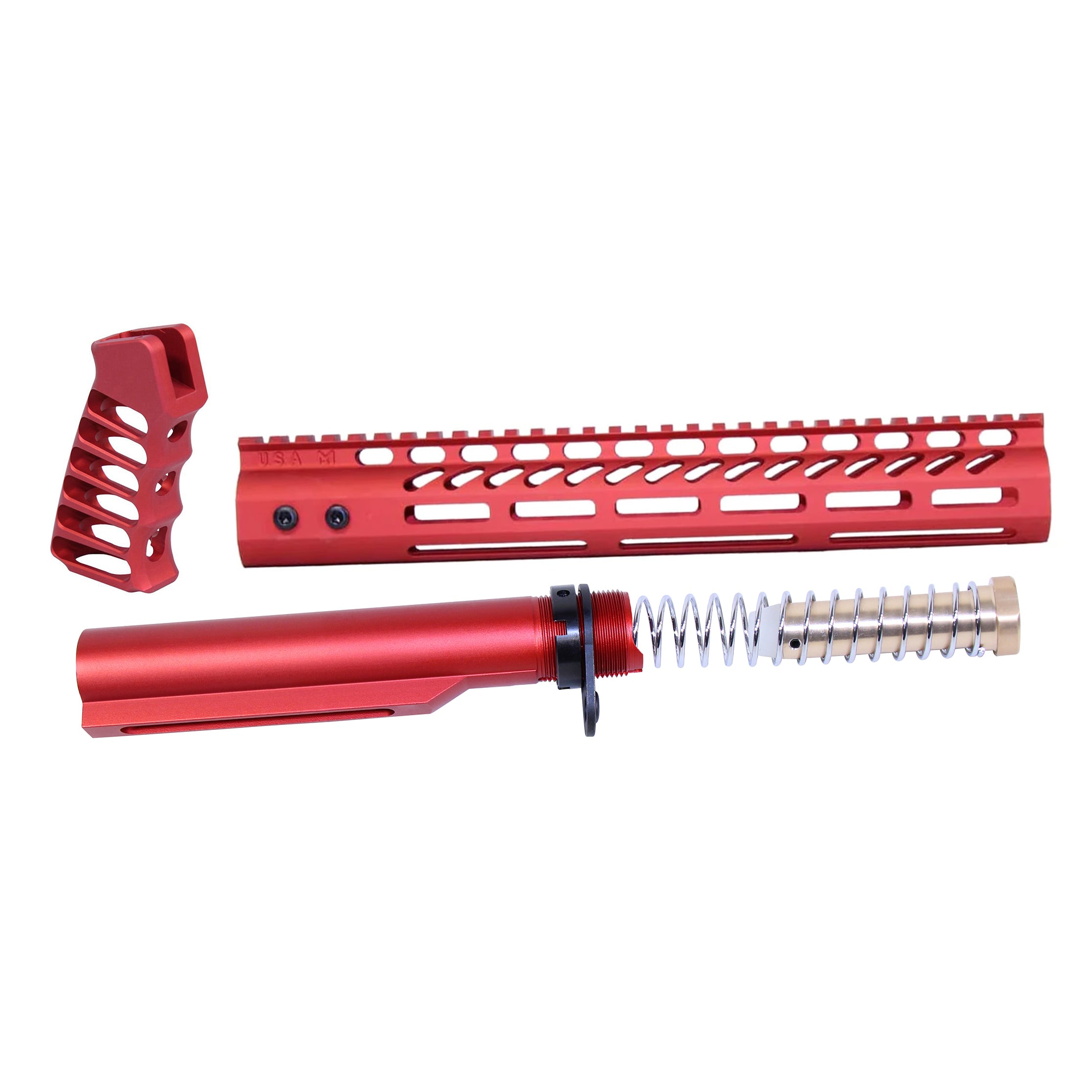AR-15 12" Pistol Brace Build Kit With Milspec Buffer Tube (Anodized Red)