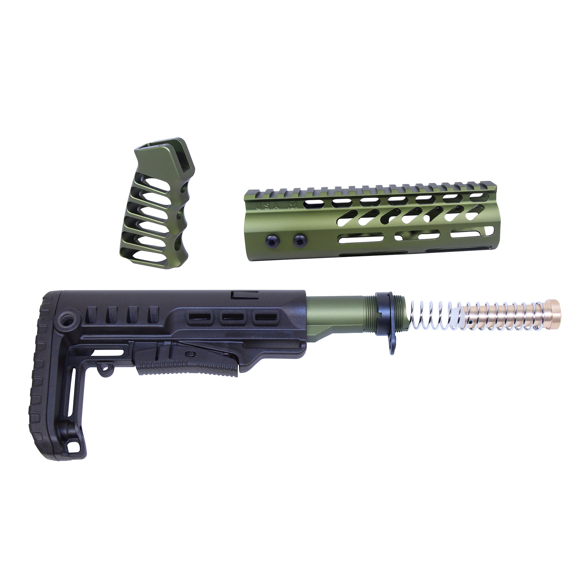 AR-15 Ultralight Series Complete Furniture Set (7") (Anodized Green)